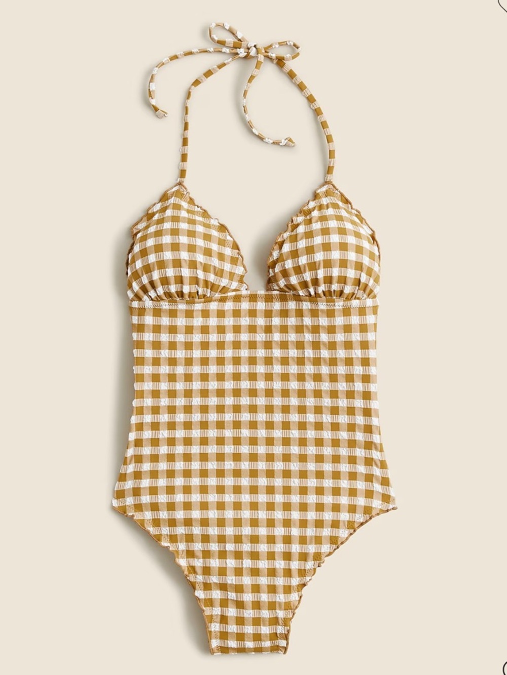 J. Crew Ruched plunge one-piece swimsuit gingham texture 8